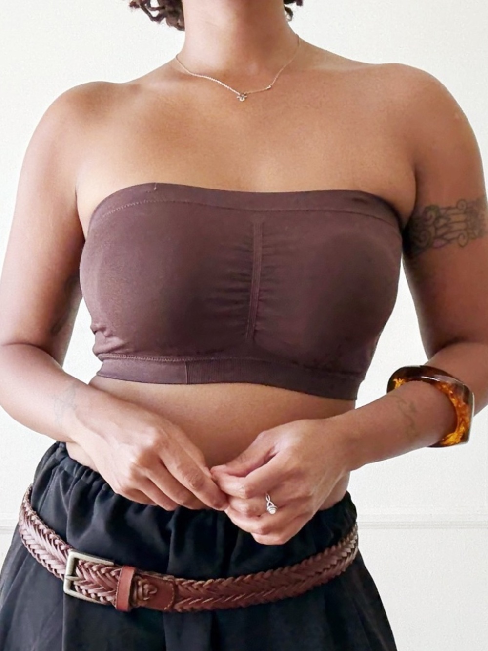 brown strapless bandeau bra